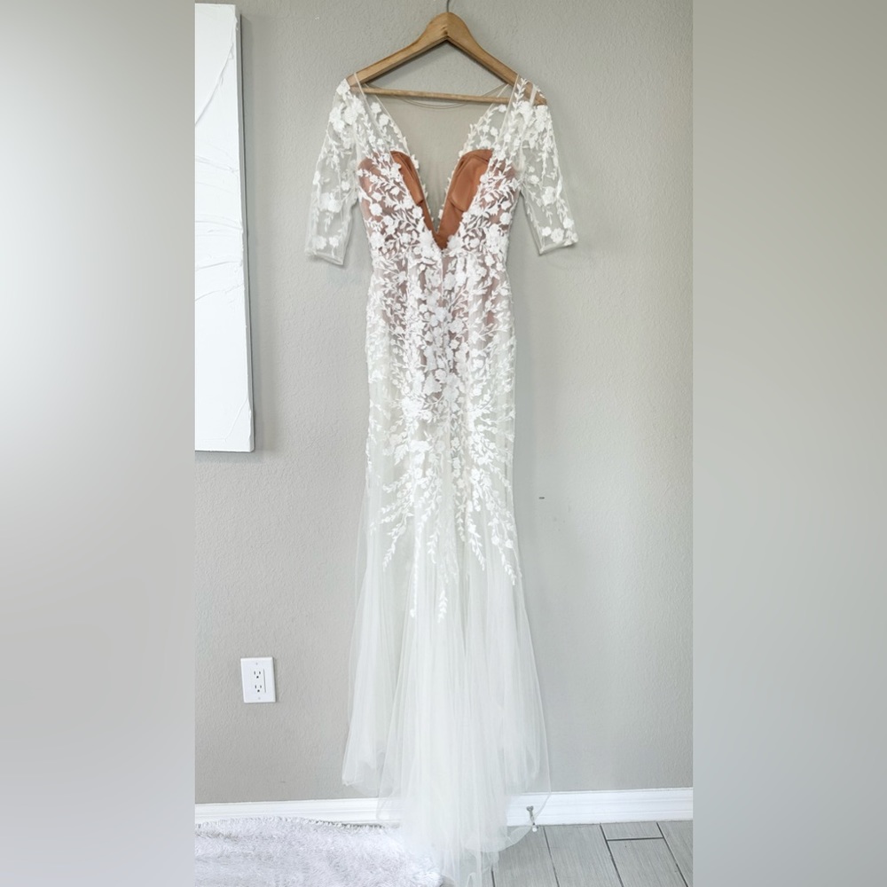 Galina Signature Embroidered Floral Illusion Bodysuit Wedding Dress - Picture 7 of 17